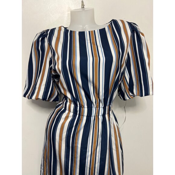 Maggy London Women's Blue Stripes Dress with Pockets / Puff Sleeves Plus Size 14 - Picture 4 of 11
